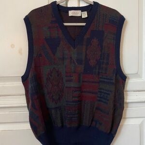 Murano mens colorful blue and red patterned grandpa sweater vest large v-neck